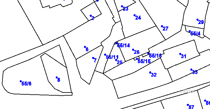 Parcela st. 55/11 v KÚ Loděnice u Berouna, Katastrální mapa
