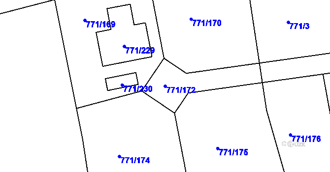 Parcela st. 771/172 v KÚ Loděnice u Berouna, Katastrální mapa