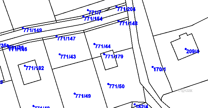 Parcela st. 771/179 v KÚ Loděnice u Berouna, Katastrální mapa