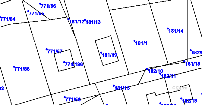 Parcela st. 181/19 v KÚ Loděnice u Berouna, Katastrální mapa