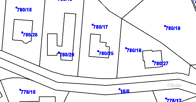 Parcela st. 780/25 v KÚ Loděnice u Berouna, Katastrální mapa