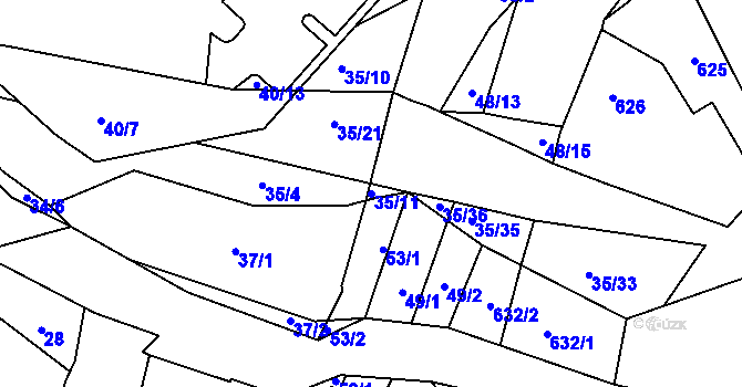 Parcela st. 35/11 v KÚ Loděnice u Berouna, Katastrální mapa