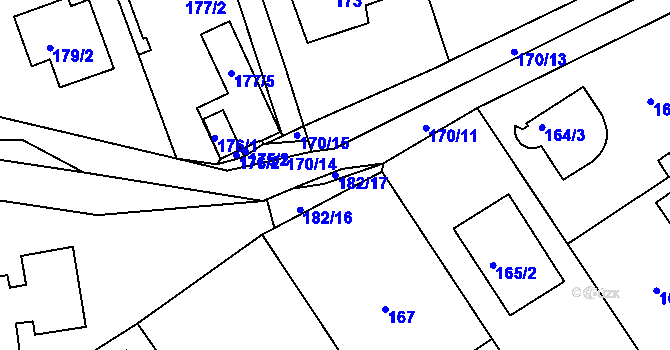 Parcela st. 182/17 v KÚ Loděnice u Berouna, Katastrální mapa