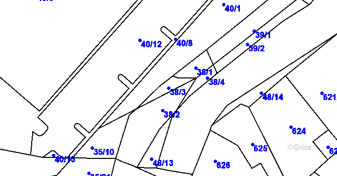 Parcela st. 38/3 v KÚ Loděnice u Berouna, Katastrální mapa