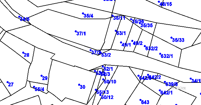 Parcela st. 53/2 v KÚ Loděnice u Berouna, Katastrální mapa