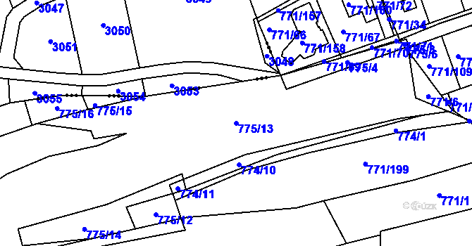 Parcela st. 775/13 v KÚ Loděnice u Berouna, Katastrální mapa