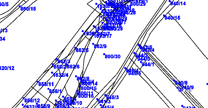 Parcela st. 800/30 v KÚ Loděnice u Berouna, Katastrální mapa