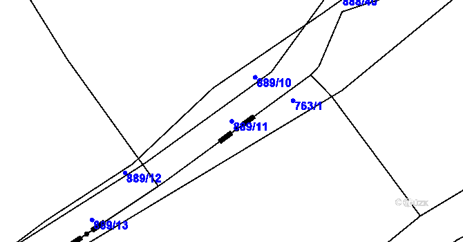 Parcela st. 889/11 v KÚ Loděnice u Berouna, Katastrální mapa