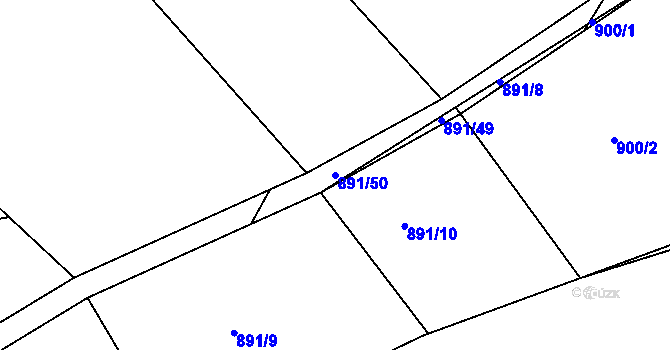 Parcela st. 891/50 v KÚ Loděnice u Berouna, Katastrální mapa