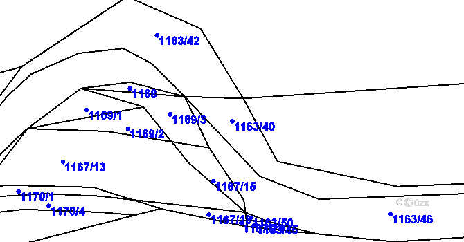 Parcela st. 1163/40 v KÚ Loděnice u Berouna, Katastrální mapa