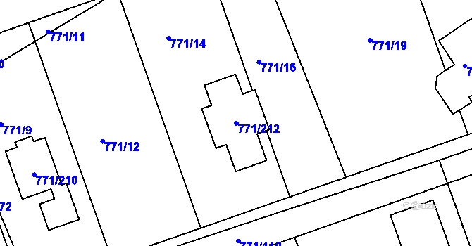 Parcela st. 771/212 v KÚ Loděnice u Berouna, Katastrální mapa