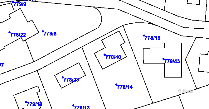 Parcela st. 778/40 v KÚ Loděnice u Berouna, Katastrální mapa