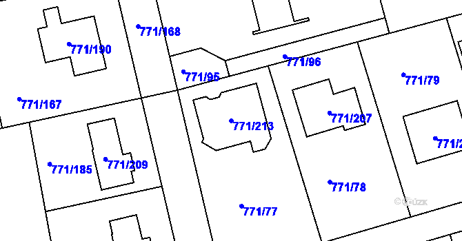 Parcela st. 771/213 v KÚ Loděnice u Berouna, Katastrální mapa