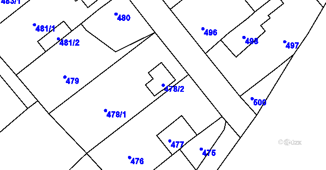 Parcela st. 478/2 v KÚ Loděnice u Berouna, Katastrální mapa