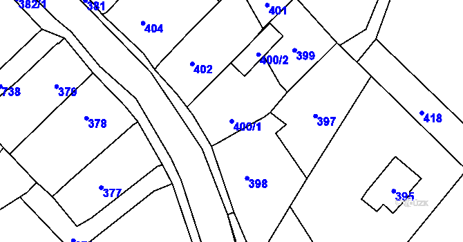 Parcela st. 400/1 v KÚ Loděnice u Berouna, Katastrální mapa