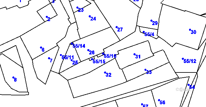 Parcela st. 55/16 v KÚ Loděnice u Berouna, Katastrální mapa