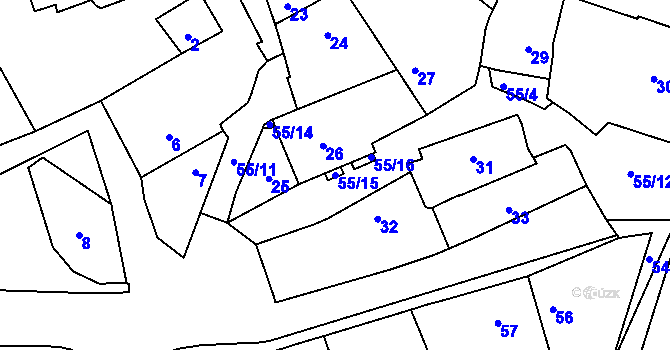 Parcela st. 55/15 v KÚ Loděnice u Berouna, Katastrální mapa