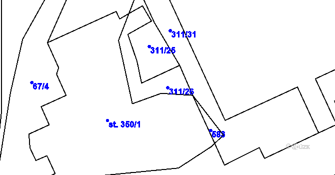 Parcela st. 311/26 v KÚ Loděnice u Berouna, Katastrální mapa