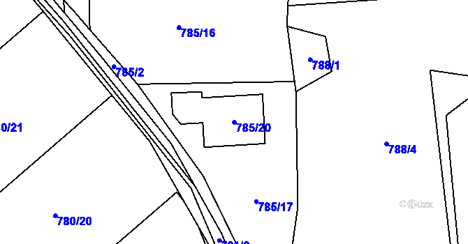 Parcela st. 785/20 v KÚ Loděnice u Berouna, Katastrální mapa