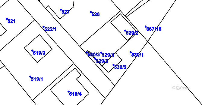 Parcela st. 529/1 v KÚ Loděnice u Berouna, Katastrální mapa