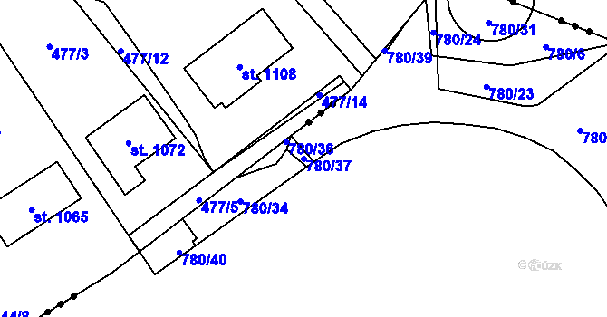 Parcela st. 780/37 v KÚ Loděnice u Berouna, Katastrální mapa