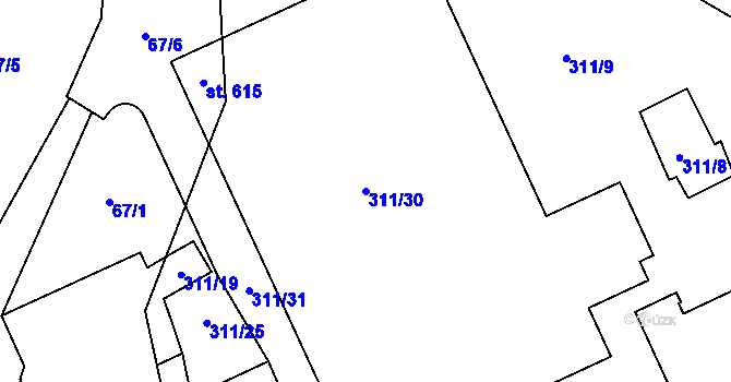 Parcela st. 311/30 v KÚ Loděnice u Berouna, Katastrální mapa