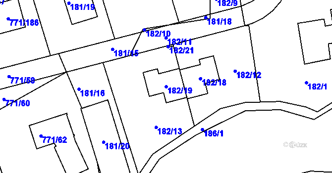 Parcela st. 182/19 v KÚ Loděnice u Berouna, Katastrální mapa