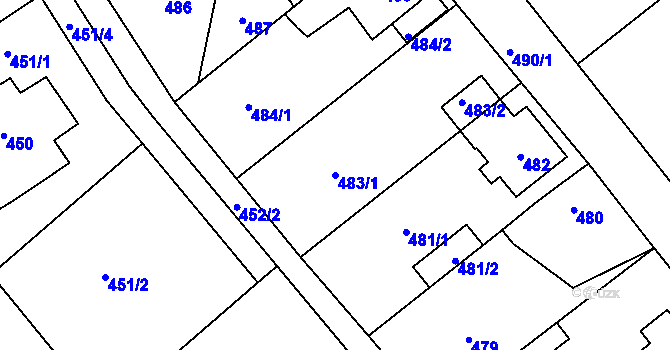 Parcela st. 483/1 v KÚ Loděnice u Berouna, Katastrální mapa