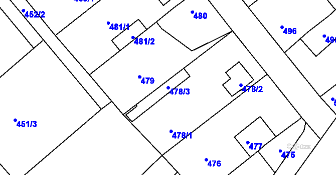 Parcela st. 478/3 v KÚ Loděnice u Berouna, Katastrální mapa