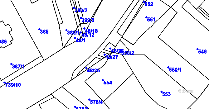 Parcela st. 48/27 v KÚ Loděnice u Berouna, Katastrální mapa