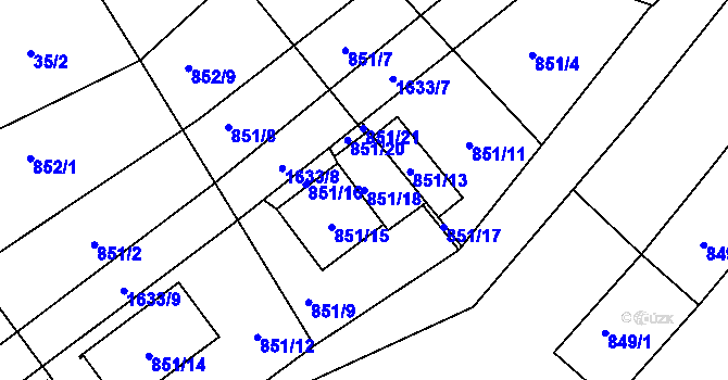 Parcela st. 851/18 v KÚ Loděnice u Berouna, Katastrální mapa