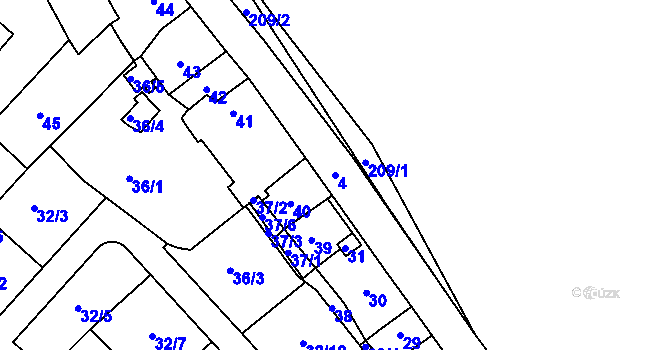 Parcela st. 4 v KÚ Lodenice, Katastrální mapa