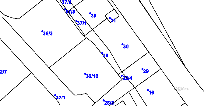 Parcela st. 38 v KÚ Lodenice, Katastrální mapa