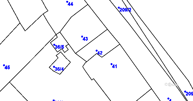Parcela st. 42 v KÚ Lodenice, Katastrální mapa