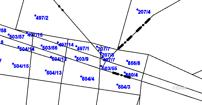 Parcela st. 207/5 v KÚ Lodenice, Katastrální mapa