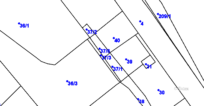 Parcela st. 37/1 v KÚ Lodenice, Katastrální mapa