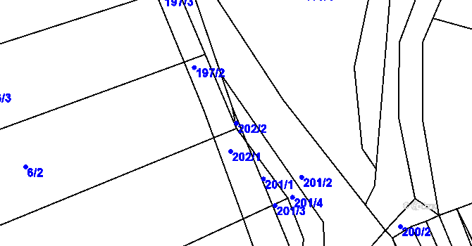Parcela st. 202/2 v KÚ Lodenice, Katastrální mapa