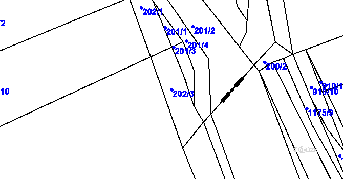 Parcela st. 202/3 v KÚ Lodenice, Katastrální mapa