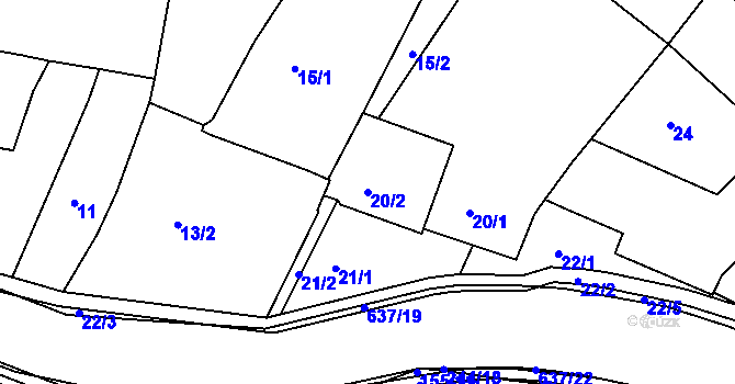 Parcela st. 20/2 v KÚ Loděnice u Moravského Krumlova, Katastrální mapa