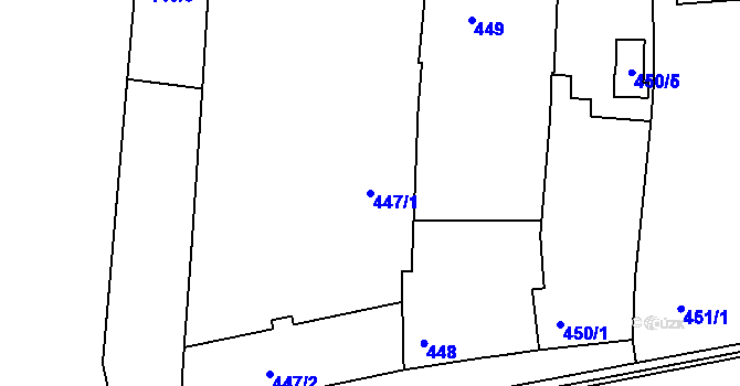 Parcela st. 447/1 v KÚ Loděnice u Moravského Krumlova, Katastrální mapa