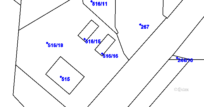 Parcela st. 516/16 v KÚ Loděnice u Moravského Krumlova, Katastrální mapa