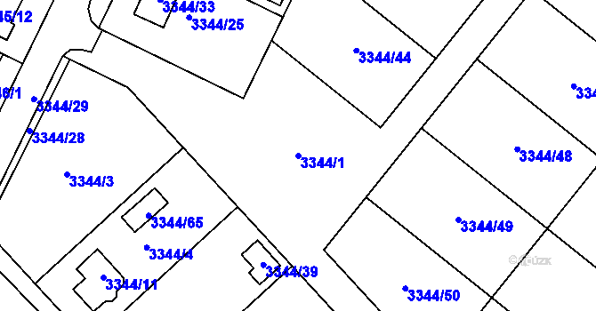 Parcela st. 3344/1 v KÚ Loděnice u Moravského Krumlova, Katastrální mapa