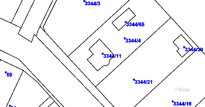 Parcela st. 3344/11 v KÚ Loděnice u Moravského Krumlova, Katastrální mapa