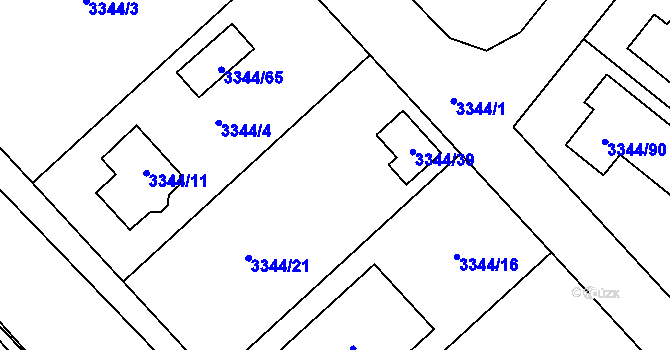 Parcela st. 3344/5 v KÚ Loděnice u Moravského Krumlova, Katastrální mapa