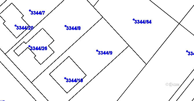 Parcela st. 3344/9 v KÚ Loděnice u Moravského Krumlova, Katastrální mapa