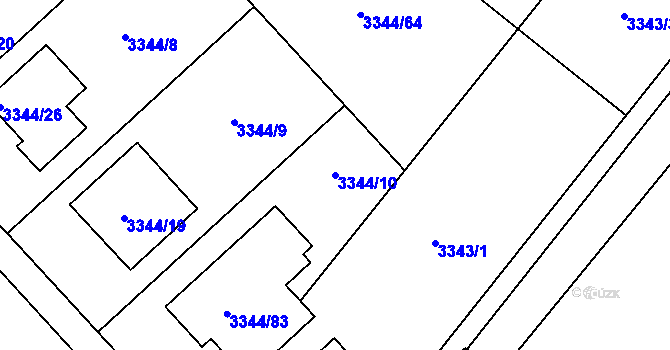 Parcela st. 3344/10 v KÚ Loděnice u Moravského Krumlova, Katastrální mapa