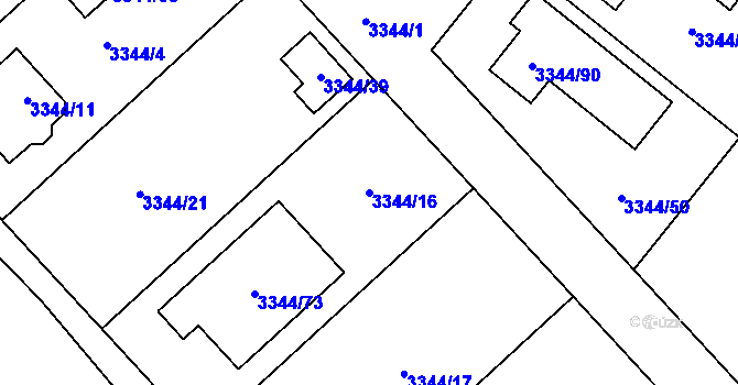Parcela st. 3344/16 v KÚ Loděnice u Moravského Krumlova, Katastrální mapa