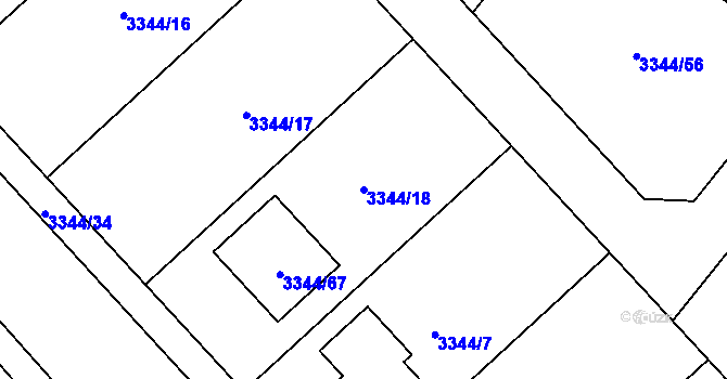 Parcela st. 3344/18 v KÚ Loděnice u Moravského Krumlova, Katastrální mapa