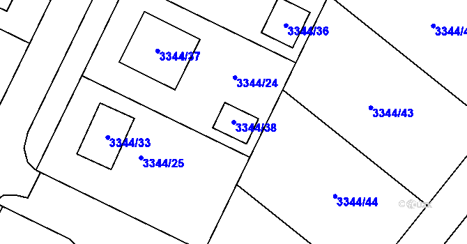 Parcela st. 3344/38 v KÚ Loděnice u Moravského Krumlova, Katastrální mapa