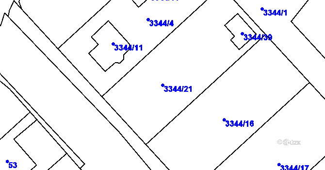 Parcela st. 3344/21 v KÚ Loděnice u Moravského Krumlova, Katastrální mapa